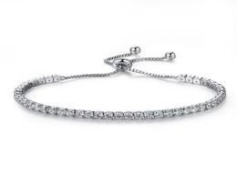 Elegant Platinum Plated Bezel Set Cubic Zirconia Tennis Adjustable Bracelet214O25980641751724