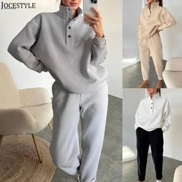 Classic Women Stand Collar Sweatshirt Sweatpants Casual Solid Colour Long Sleeve Top Trousers Simple Tracksuit Set Commute Outfit 231225