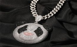 18K White Gold Plated Cartoon Panda Pendant Necklace with Rope Chain Tennis Necklace2295614