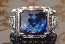 Cluster Rings Vintage Punk Large Blue Stone Hip Hop Carved Geometric Cut Zircon Finger For Men039s Jewelry Bague Homme Z4Q9391642280