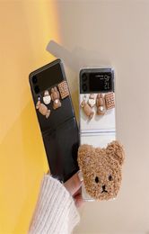 3D Cute Fluffy Bear Phone Holder Case For Samsung Galaxy Z Flip 3 ZFlip3 Folding Shell Kickstand Transparent Hard PC Cover Stand8184353