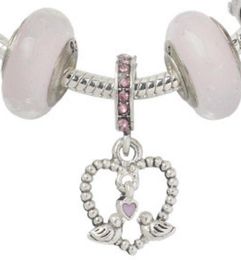 Whole Charm beads 925 silver plated strand Bracelet new glazed big hole alloy pink series love bird pendant hand string3686358