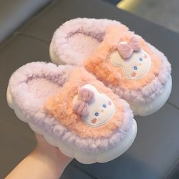 Children's Cotton Slippers Princess Warm Kids Winter Cute Rabbit Cartoon Plush Furry Shoes Little Girls Soft Sole Baby Slippers 231226
