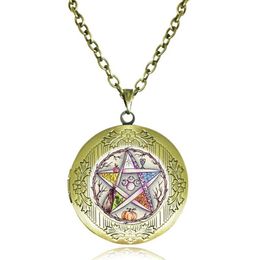 Pentagram Locket Necklace Five Elements Plant Life Tree Pendant Triple Moon Goddess Jewelry Wiccan Pagan Pentacle Bronze Po Fra219t