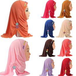 Ethnic Clothing Muslim Girls Hijab Kids Wrap Shawl Islamic Head Scarf Amira Underscarf Cap Children Arab Flower Pattern Beanie Bonnet 2-6Y