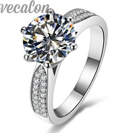 Vecalon Fashion ring Solitaire Round 4ct Cz Diamond ring 14KT White Gold Filled Women Engagement Wedding Band ring Sz 5-11256H