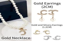 Pearl Necklace Designer Jewellery Set Pendant Necklaces Stud Earrings Diamond crystal Gold Silver Fashion Link Chain Mini Size Stud 8232543
