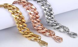 Bracelets For Men Rose Gold Silver Colour Curb Cuban Link Chain Stainless Steel Bracelet Mens Jewellery Gifts 14mm HKBM257499119
