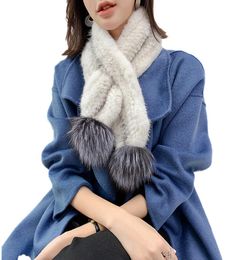 Real Mink Fur Scarf Neckerchief With Natural Silver Fox Winter Warm For Women7114855