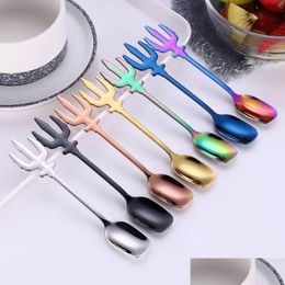 Arts And Crafts Stainless Steel Dessert Spoon 7 Colors Ice Cream Spoons Coffee Mti Function Kitchen Accessories Flatware Fruit Fork Dr Otgsr