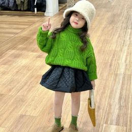 Clothing Sets Children 2023 Winter Girls High Collar Sweater Top Kids Versatile Knits Fashionable Solid Color Skirt Two Piece Set