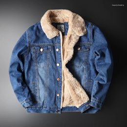 Men's Jackets Winter High Quality Jeans Jacket Casual Solid Colour Denim Plus Velvet Warm Fur Collar Large M-5XL