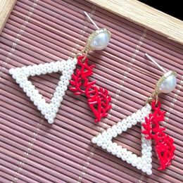 Dangle & Chandelier Hand Made Greek Sorority Simple Fashion Triangle Letter Pendant Charm Pearl Earrings Lady Jewelry2944