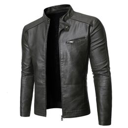 PU Casual Leather Jacket Men Spring Autumn Coat Motorcycle Biker Slim Fit Outwear Male Black Blue Clothing Plus Size S-3XL 231226