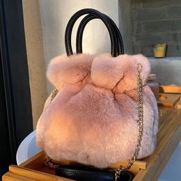 Selling Women's Handbag Luxury High-end Rex Rabbit Hair Large Capacity Crossbody Bag Charm Leopard Print Women's Fur Bag 231226
