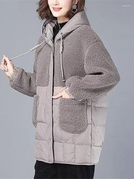 Women's Jackets 2024 Winter Down Cotton Parker Women Hooded Mid-length Coat Loose Casual Lambswool Stitching Parka Ladies Outwear