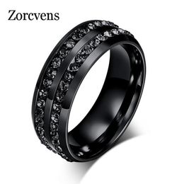 Cluster Rings Modyle High Quality Male Punk Vintage Black Stainless Steel Jewelry Two Rows CZ Stone Wedding Ring For Man Woman7764920