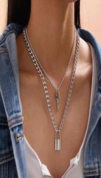 Chokers 2021 Fashion Punk Double Chain Golden Lock Key Pendant Statement Choker Necklace For Women Girl Bridal Party Jewelry Gift1384861