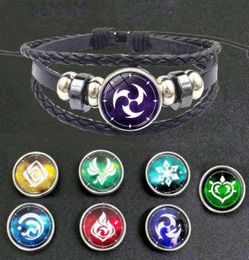 Genshin Impact Snap Button Leather Bracelet Game Eye of God Fire Ice Element Luminous Jewelry Vintage Multilayer Weave Bracelets455066484