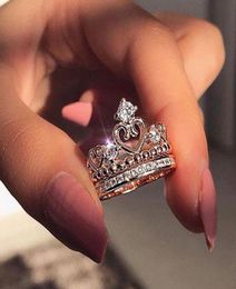 New Arrival Crown Finger Ring Women Bling Bling Crystal Ring for Gift Party Rose Gold Fashion Jewellery High Quality9062355