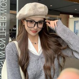 Berets Fashion Lattice Beret Hat Korean Style Vintage Painter Trendy Plaid Octagonal Cap Women Streetwear Artist