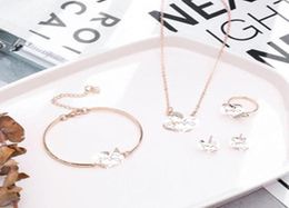 New European and American cross-border jewelry Crystal Black Short Necklace Bracelet Earring Ring Four-piece Boutique Jewelry gift4328314