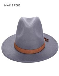 Autumn Winter Sun Hat Women Men Fedora Hat Classical Wide Brim Felt Floppy Cloche Cap Chapeau Imitation Wool Cap25466814296257