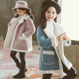 Children's Wool Blends Coats for Girls Winter Teenager Snow Wear Fur Outerwear Jackets Thick Warm Coat 6 7 8 9 10 11 12 14 Years 231225