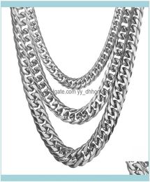 Chains Necklaces Pendants Jewelrychains 131619Mm White Gold Tone Stainless Steel Chain Curb Cuban Link Mens Necklace Male X Part9284355