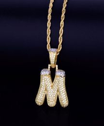 Men039s Snow Bubble Letters Necklaces Pendant Charm Ice Out Cubic Zircon Hip hop Jewelry With Rope Chain 1475633