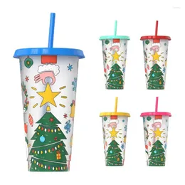 Mugs Colour Changing Cups Reusable Water With Straws Colourful Plastic Cold Drinks Travel Tumbler For Milkshake Juice Drink