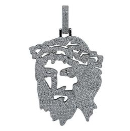 Gold Silver Solid Back Ghost Jesus Head Pendant Necklace ICED OUT Full CZ Men Hip Hop Jewellery Gift2268618