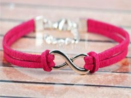 Fashion Handmand silver tone MIX Colours Charm Infinity Bracelet suede leather bracelet gift Friendship Gift7828919