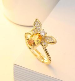 14K Gold Plated Jewelry Jewelry Natural Citrine Little Bee Ring Adjustable Opening4564272