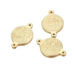 Silver ColorGolden Stainless Steel 2 Hole San Benito Medal Cross Charm For Bracelet Saint Benedict Of Nursia Connector 20pcs 231225