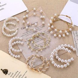 Pearl Earrings Simple Plain Gold Colour Metal Pearl Hoop Earrings Oversize Circel Statement Earrings for Women Wedding Brinco Jewel3211