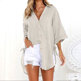 Casual Long Sleeve Loose Shirts Women Fashion Cotton Linen Blouses Tops Vintage Streetwear Oversized 5XL Button Tunic Top