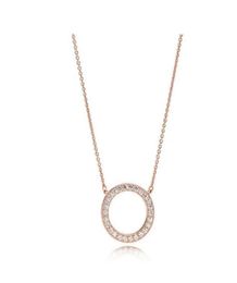 18K ROSE GOLD 925 Sterling Silver Signature Circle Pendant Necklace with Original Box for CZ Diamond Disc Chain Women Jewerly4725769