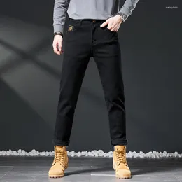 Men's Jeans Black High Elasticity Straight Fit Pants Autumn And Winter Thick Middle-aged Non Ironing