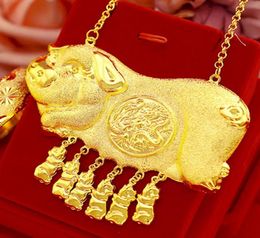 Traditional Wedding Pendant Necklace 18k Yellow Gold Filled Lovely Pig Design Bridal Womens Jewellery High Polished3140271