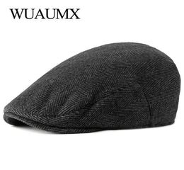 Berets Wuaumx Spring Autumn Beret Hats For Men Retro British Wool Peaked Flat Ivy Cap Elderly Herringbone Hat Middleaged1484715