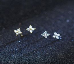 925 sterling silver cz stone paved tiny flower girl stud earring for silver gold mini stud earring wedding gift LBD6552206