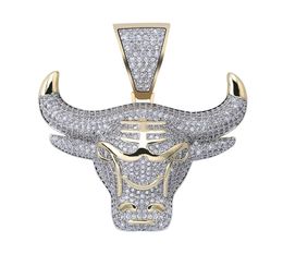 TOPGRILLZ Bull Demon King Gold Silver Colour Chain Iced Out Pendant Necklace Men With Tennis Chain Hip HopPunk Fashion Jewellery Y209997826