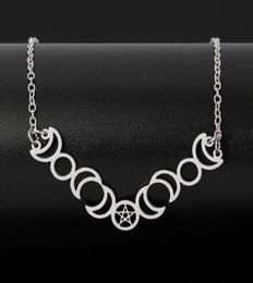 Stainless Steel Pentagram Chain Necklace Pentagram Sun Moon Pendant Necklaces Witchcraft Statement Jewellery gargantilla for Women6143277