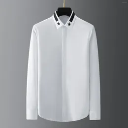 Men's Dress Shirts Spring Autumn Men Shirt Long Sleeve Star Embroidery White Black Smart Casual Slim Fit M To 3XL Camisas Social Masculina