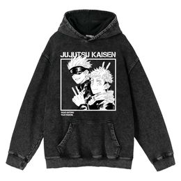 Jujutsu kaisen anime hoodie 100% algodão roupas masculinas vintage preto ácido lavado moletom de manga longa feminino hip hop hoodies