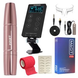 Machine Rose Gold Mast Tattoo Magi Two Stoke Length Permanent Rotary Makeup Hine Pen Lcd Power Supply Kit with Cartridge Needle Set