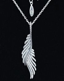 Wholesale-Magnificent Feather Pendant Necklace for Jewelry with Original Box 925 Sterling Silver CZ Diamond Lady Pendant Necklace6352991