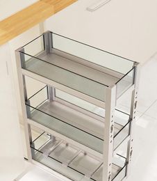 Kitchen Storage Cabinet Pull Basket Glass Narrow Seasoning Mini Rack