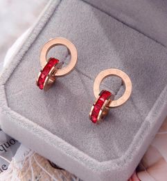 Crystal Diamond earrings stud Rose Gold Fashion designer Jewellery Titanium Steel Double Wound Roman Numerals Stud Earring for Women3482530